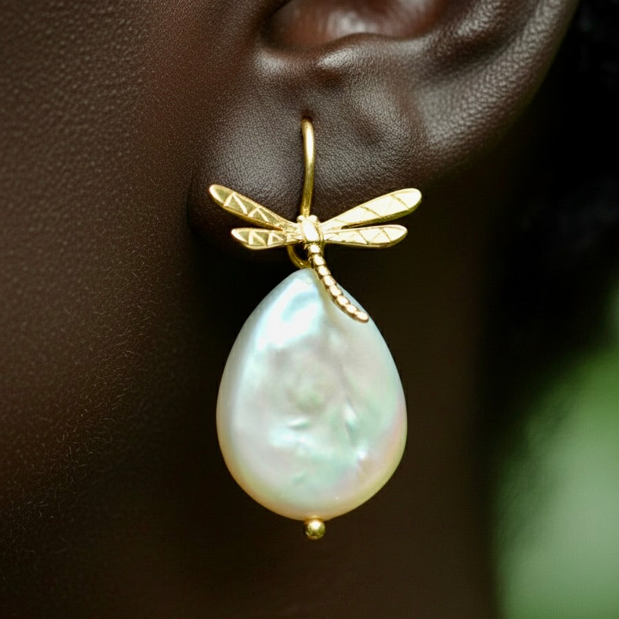 Dragonfly & Pearl Earrings