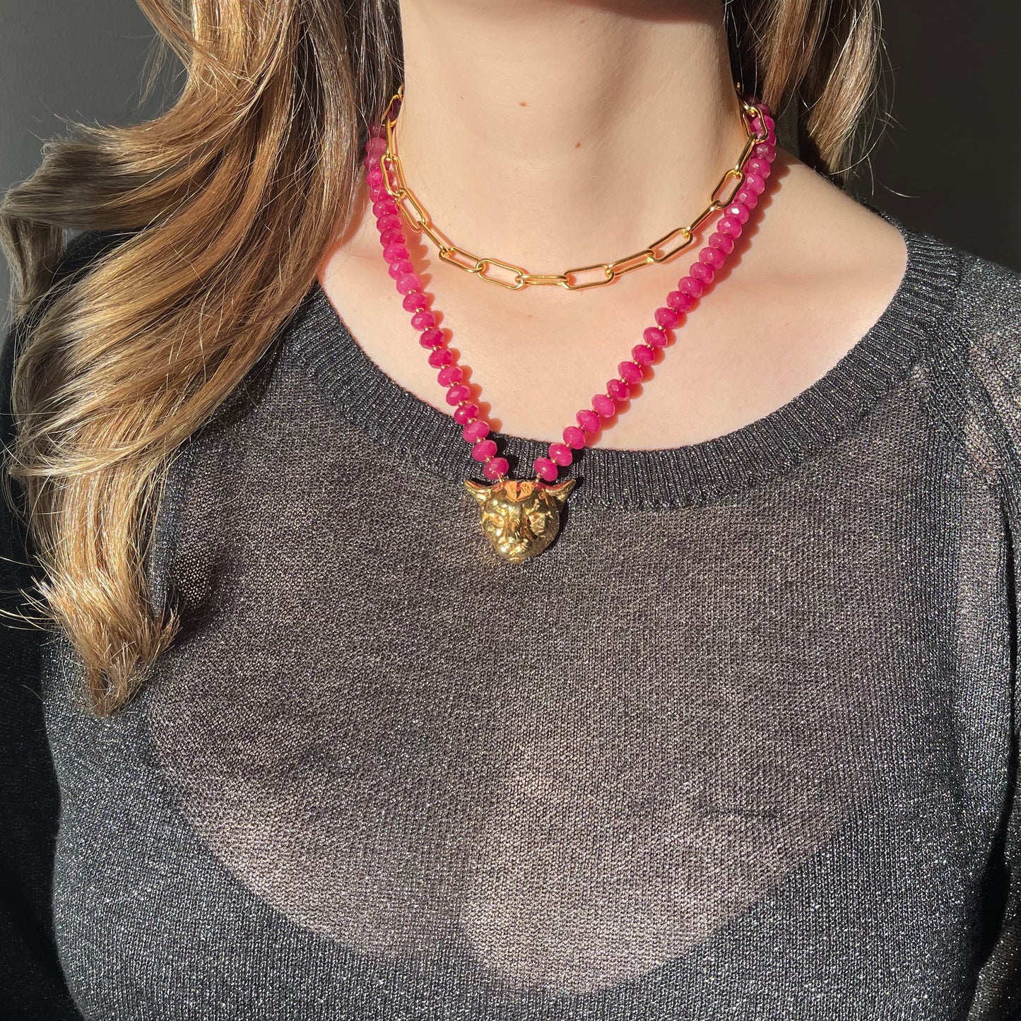 Cheetah Fuchsia Gem Necklace
