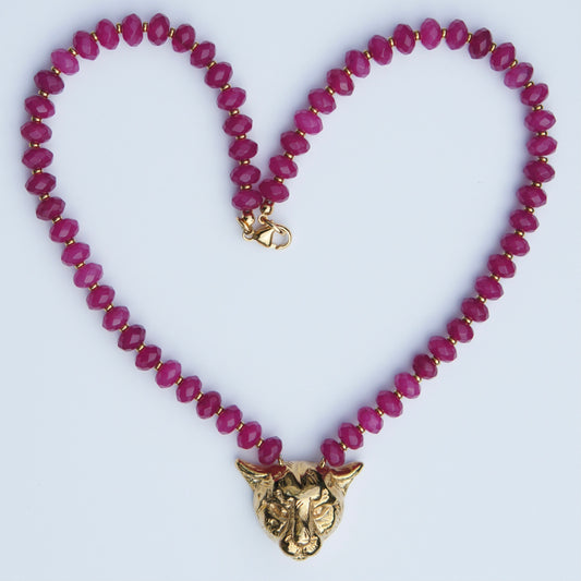 Cheetah Fuchsia Gem Necklace